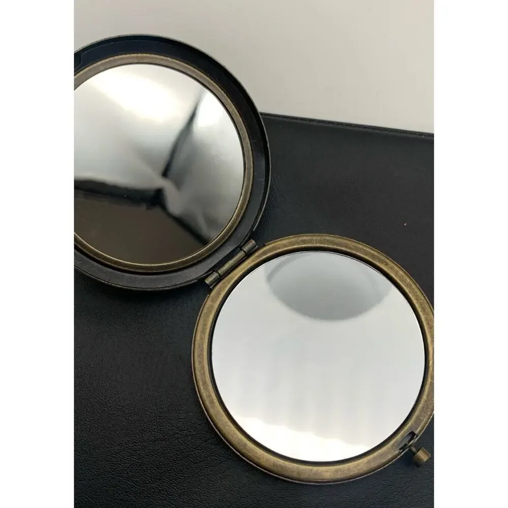 Dual Mirror Compact Floral Jeweled Brass Tone Iridescent Background Boho NWOT